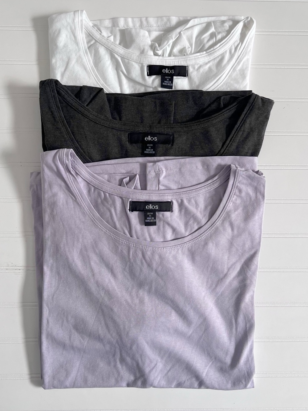 ellos Scoop Neck T-Shirt Bundle — White, Black, Lilac Women's Size 1X (22/24)